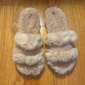 Michael Kors Plush Cream Slippers